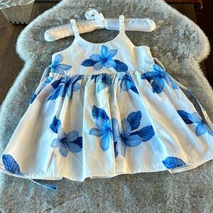 PACIFIC LEGEND authentic Hawaiian dress with blue hibiscus flowers 1-2 years